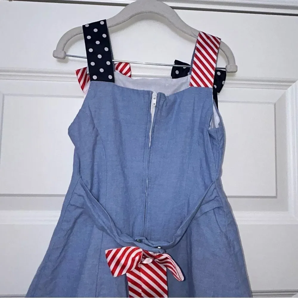 Bonnie Jean Patriotic Embroidered Ribbon A-Line Tulle Dress
